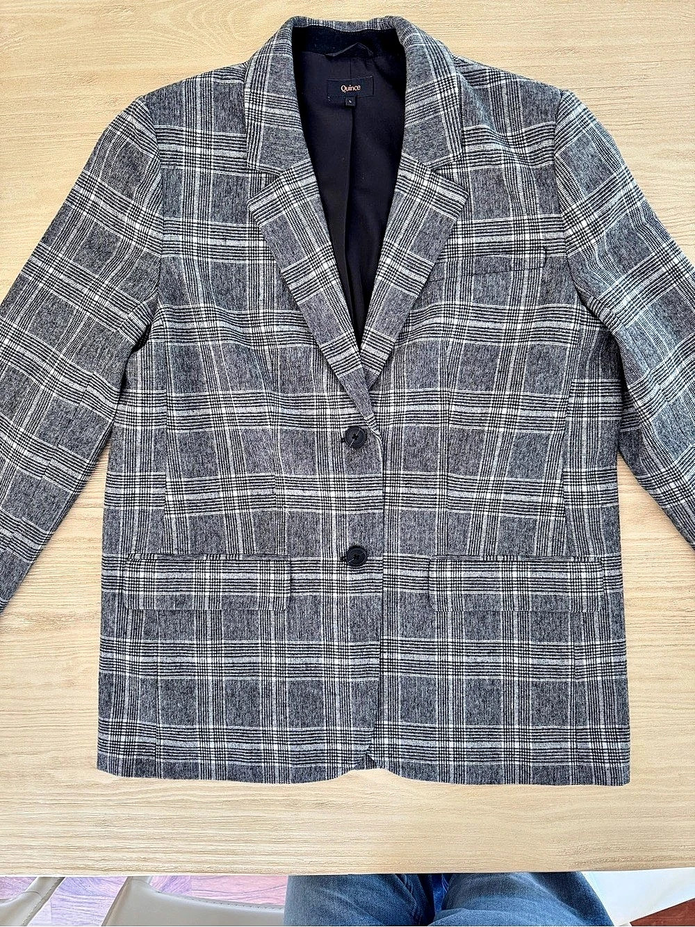 Quince Italian Wool Oversized Blazer Plaid Blazer in Gray Size Large Like New